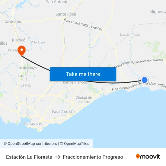Estación La Floresta to Fraccionamiento Progreso map