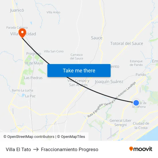Villa El Tato to Fraccionamiento Progreso map