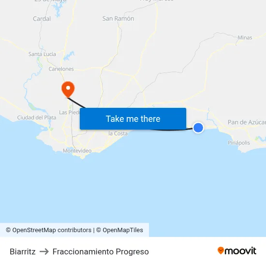 Biarritz to Fraccionamiento Progreso map
