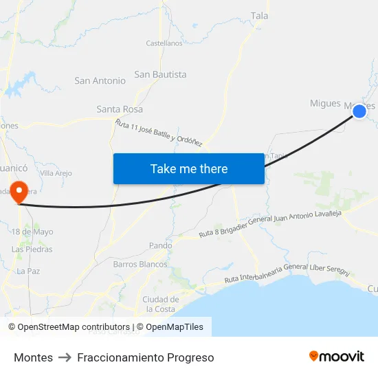 Montes to Fraccionamiento Progreso map