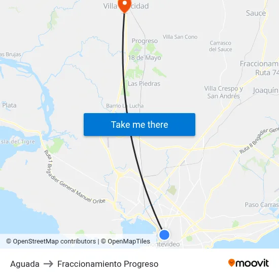 Aguada to Fraccionamiento Progreso map