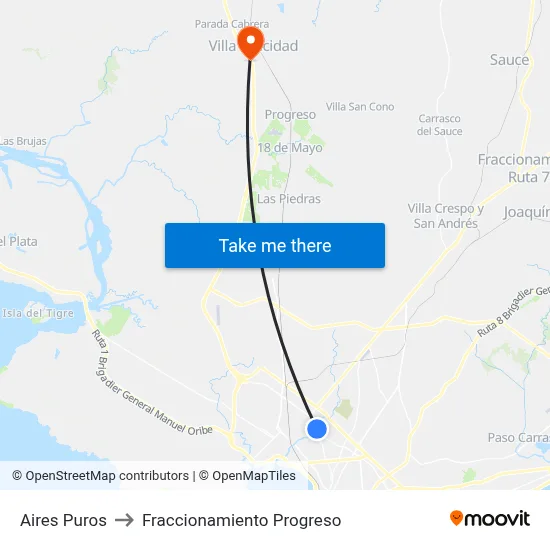 Aires Puros to Fraccionamiento Progreso map