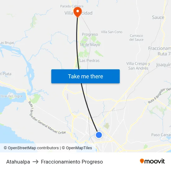 Atahualpa to Fraccionamiento Progreso map