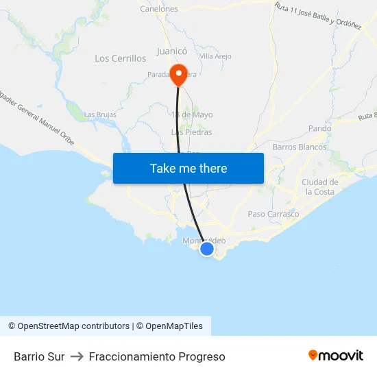 Barrio Sur to Fraccionamiento Progreso map
