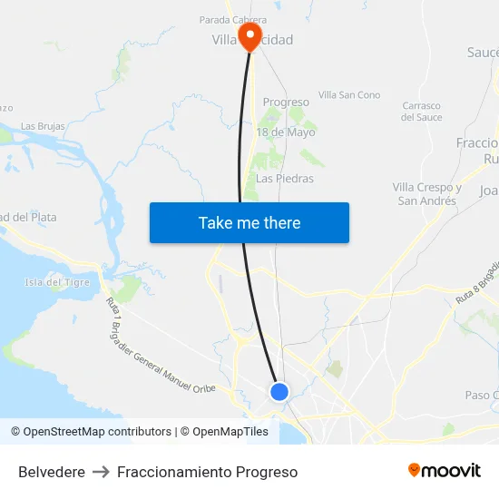 Belvedere to Fraccionamiento Progreso map