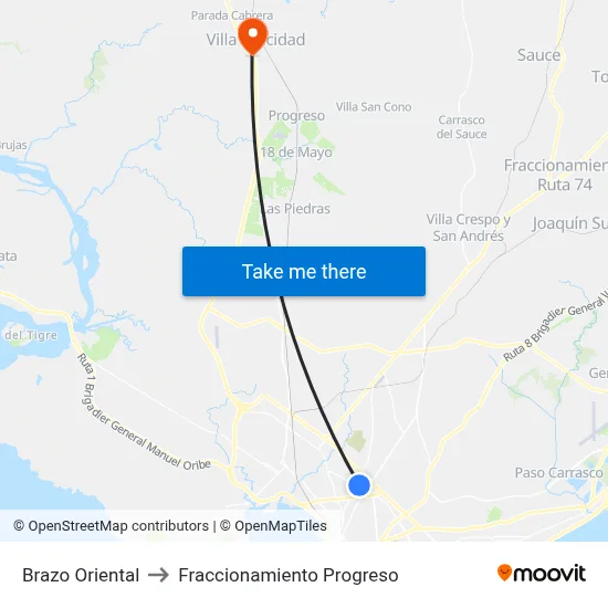 Brazo Oriental to Fraccionamiento Progreso map