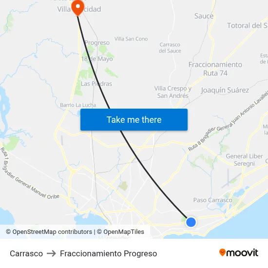 Carrasco to Fraccionamiento Progreso map