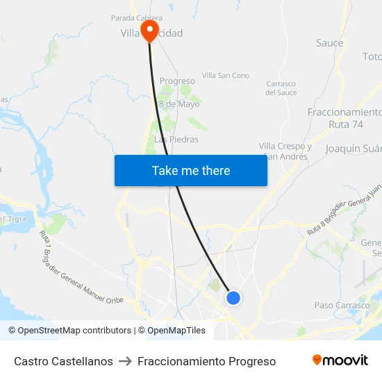 Castro Castellanos to Fraccionamiento Progreso map