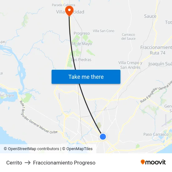 Cerrito to Fraccionamiento Progreso map