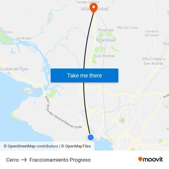 Cerro to Fraccionamiento Progreso map