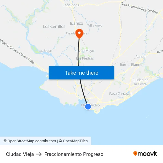 Ciudad Vieja to Fraccionamiento Progreso map