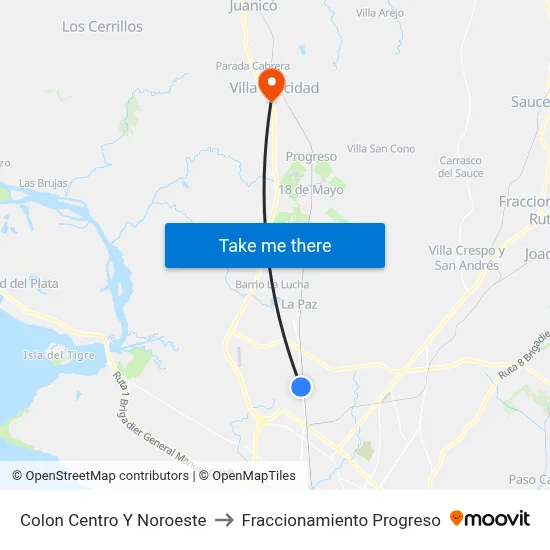 Colon Centro Y Noroeste to Fraccionamiento Progreso map