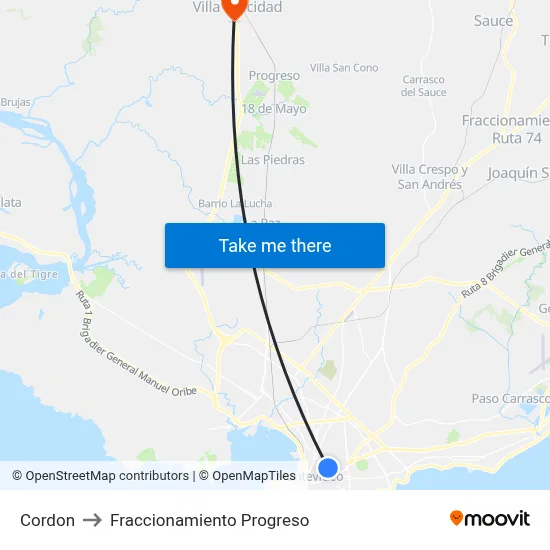 Cordon to Fraccionamiento Progreso map