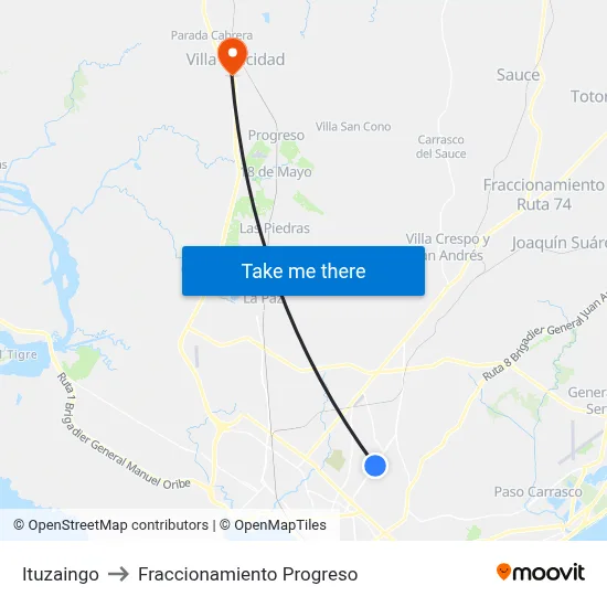 Ituzaingo to Fraccionamiento Progreso map
