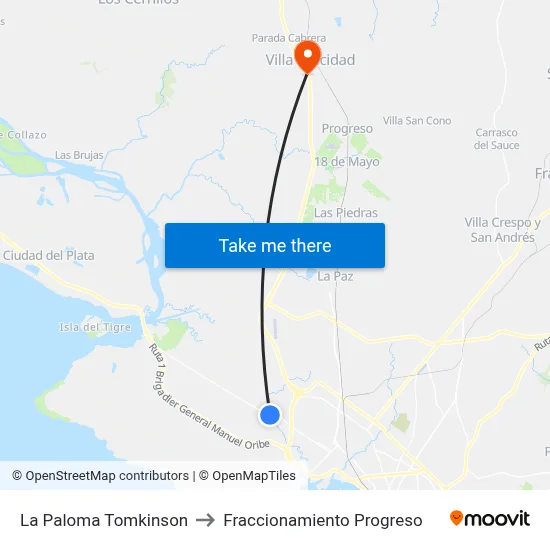 La Paloma Tomkinson to Fraccionamiento Progreso map