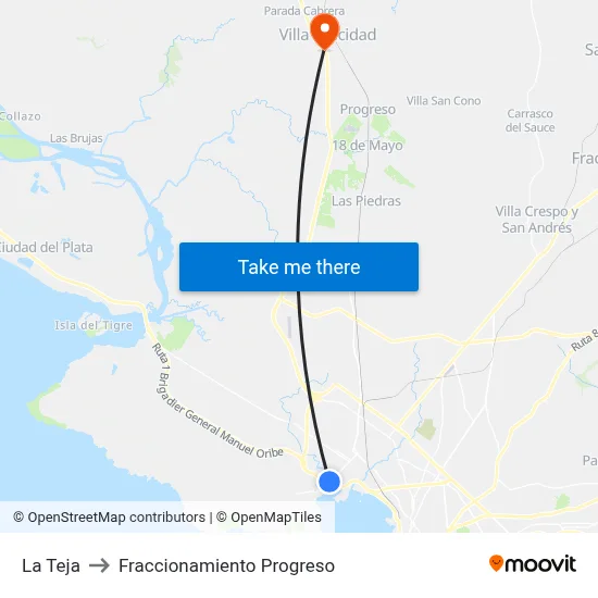 La Teja to Fraccionamiento Progreso map