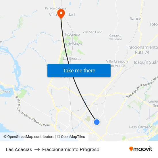 Las Acacias to Fraccionamiento Progreso map