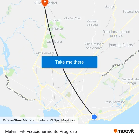 Malvin to Fraccionamiento Progreso map