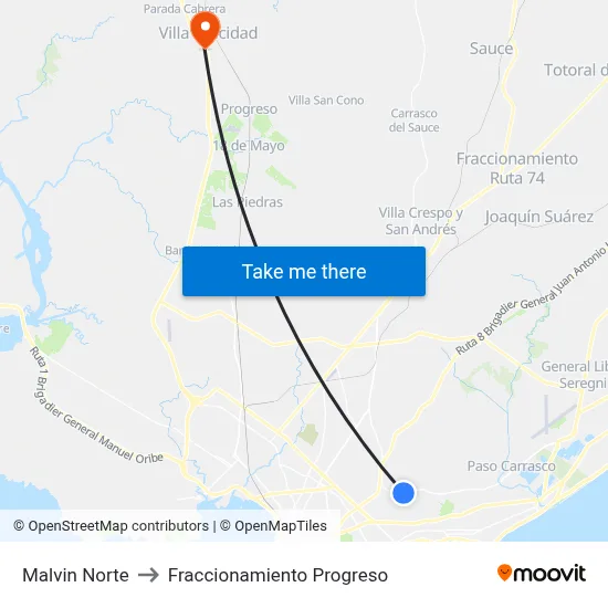 Malvin Norte to Fraccionamiento Progreso map