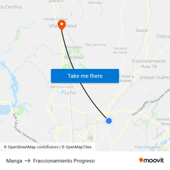 Manga to Fraccionamiento Progreso map