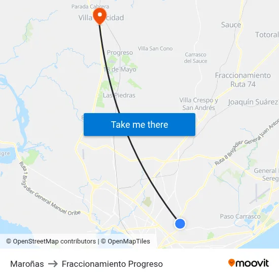 Maroñas to Fraccionamiento Progreso map