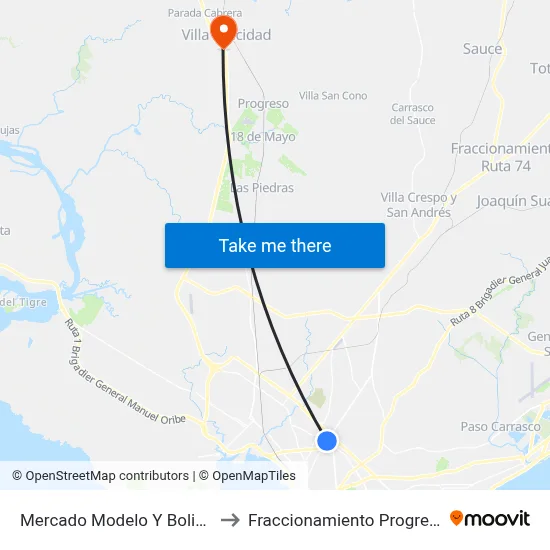 Mercado Modelo Y Bolivar to Fraccionamiento Progreso map