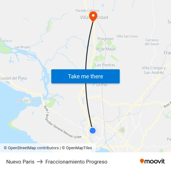 Nuevo Paris to Fraccionamiento Progreso map