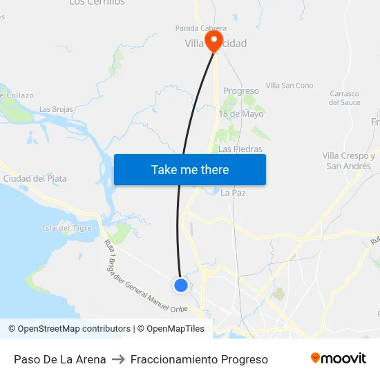 Paso De La Arena to Fraccionamiento Progreso map