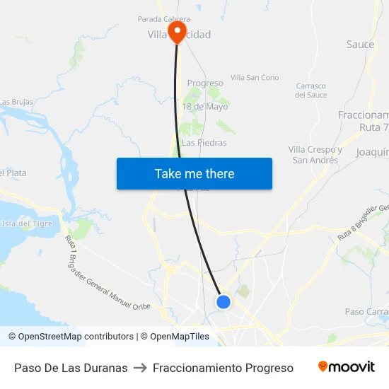Paso De Las Duranas to Fraccionamiento Progreso map