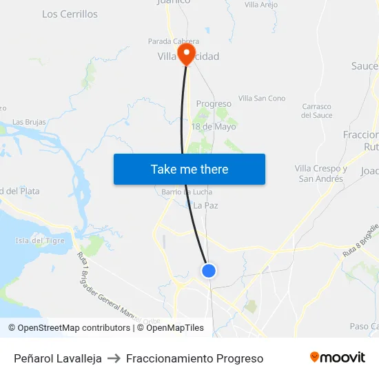 Peñarol Lavalleja to Fraccionamiento Progreso map