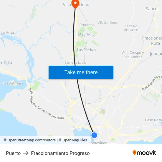 Puerto to Fraccionamiento Progreso map