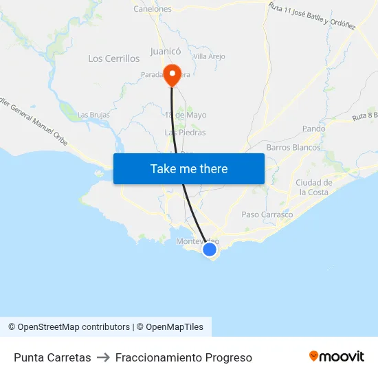 Punta Carretas to Fraccionamiento Progreso map