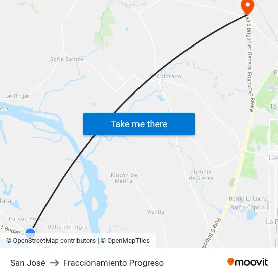 San José to Fraccionamiento Progreso map