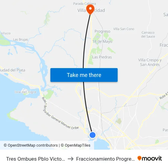 Tres Ombues Pblo Victoria to Fraccionamiento Progreso map
