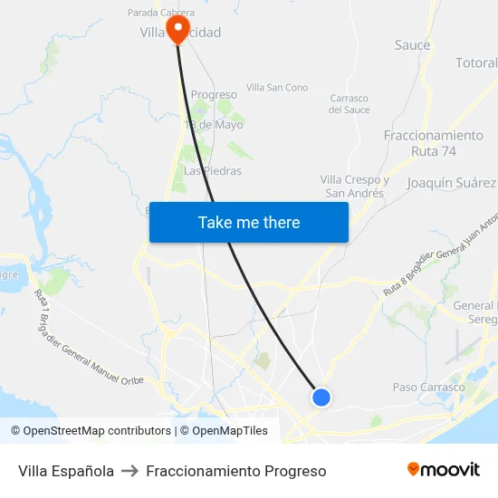Villa Española to Fraccionamiento Progreso map