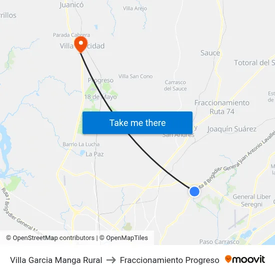 Villa Garcia Manga Rural to Fraccionamiento Progreso map