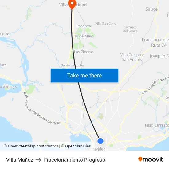 Villa Muñoz to Fraccionamiento Progreso map