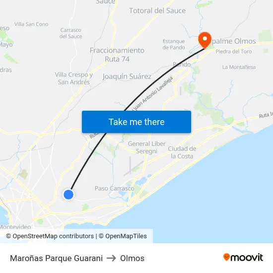 Maroñas Parque Guarani to Olmos map
