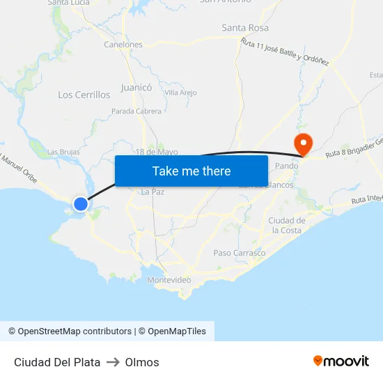 Ciudad Del Plata to Olmos map