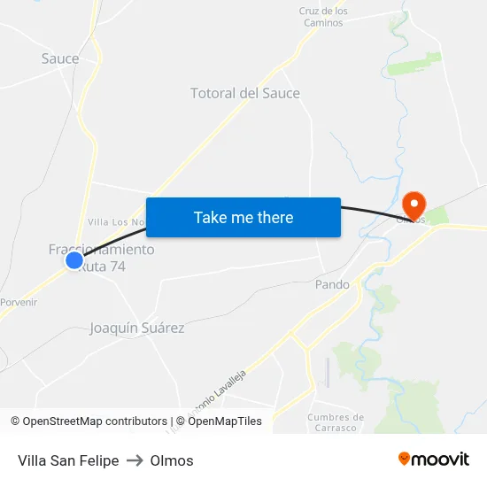 Villa San Felipe to Olmos map