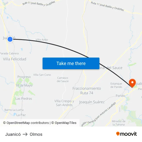 Juanicó to Olmos map
