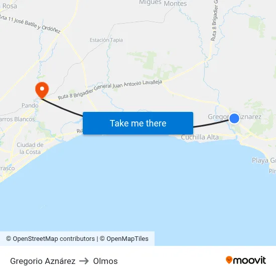 Gregorio Aznárez to Olmos map