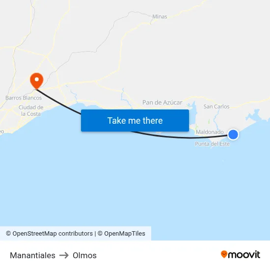 Manantiales to Olmos map
