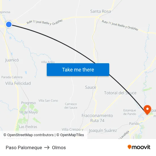 Paso Palomeque to Olmos map