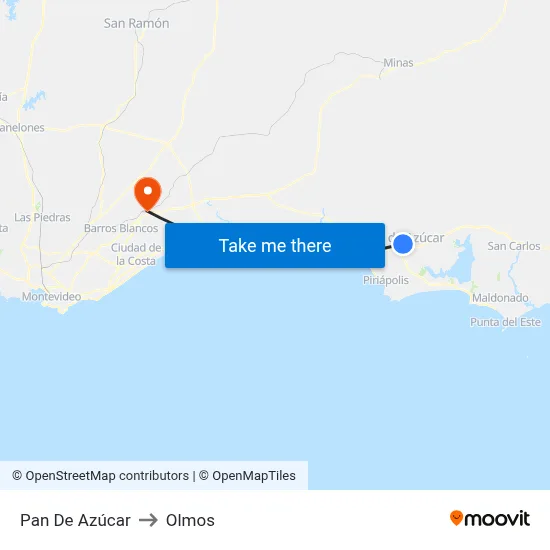 Pan De Azúcar to Olmos map