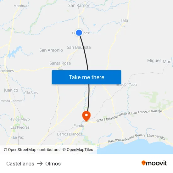Castellanos to Olmos map