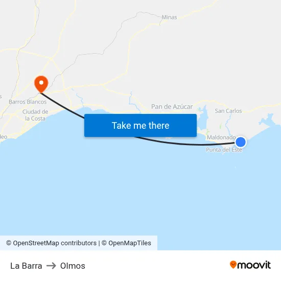 La Barra to Olmos map