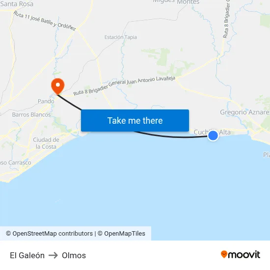 El Galeón to Olmos map