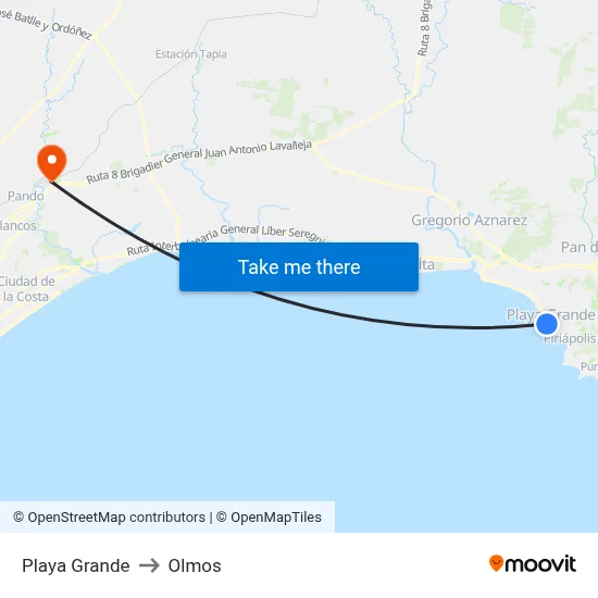 Playa Grande to Olmos map