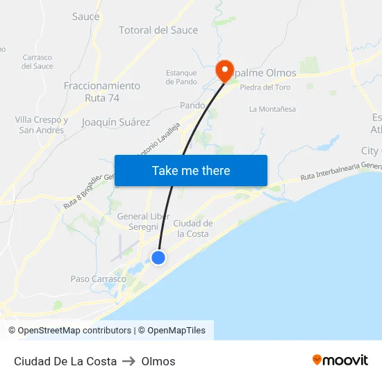 Ciudad De La Costa to Olmos map